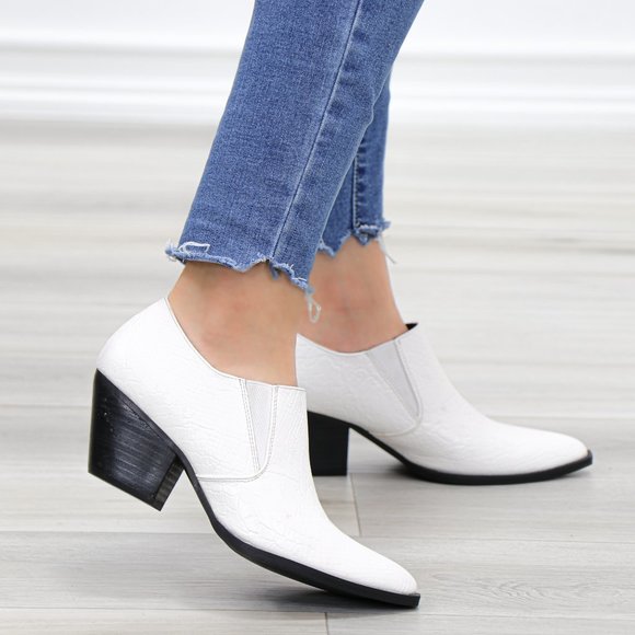 Slip On White Snake Texture Low Cut Booties - Picture 6 of 11